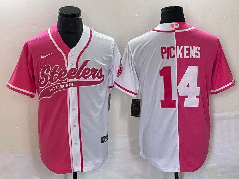 Men Pittsburgh Steelers 14 Pickens Pink white Co Branding Nike Game NFL Jersey style 1